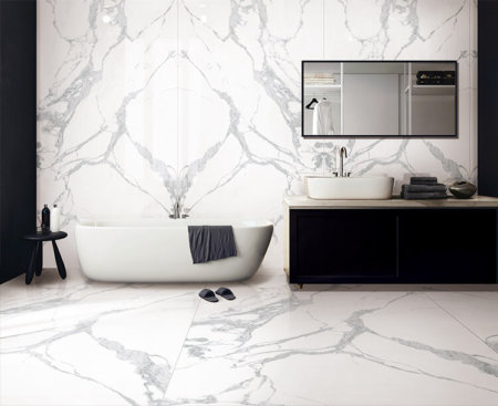 Bathroom Tile Ideas - Use Large Tiles on The Floor and Walls | Realgres