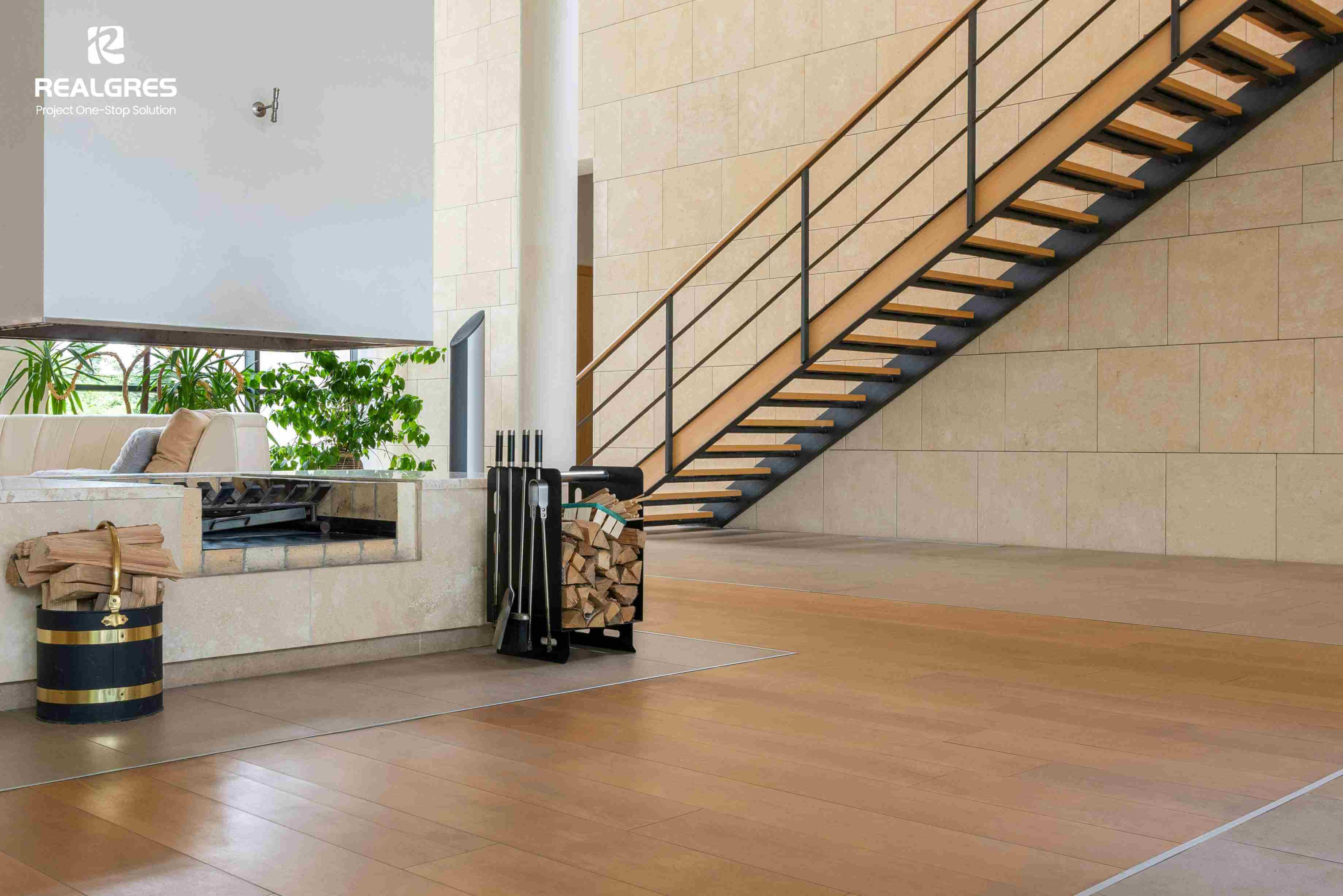 Wood Stair with Contemporary Stair Railing